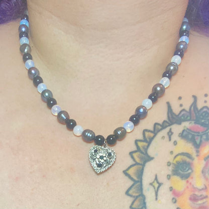 Pearl and Opalite Locket Necklace