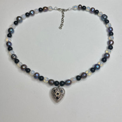 Pearl and Opalite Locket Necklace