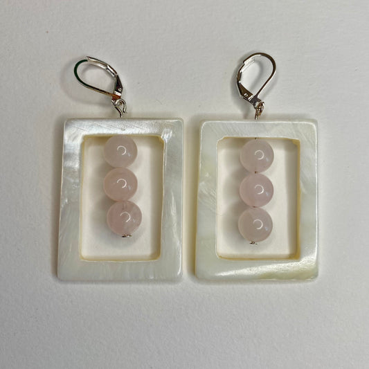 Rose Quartz and Shell Earrings