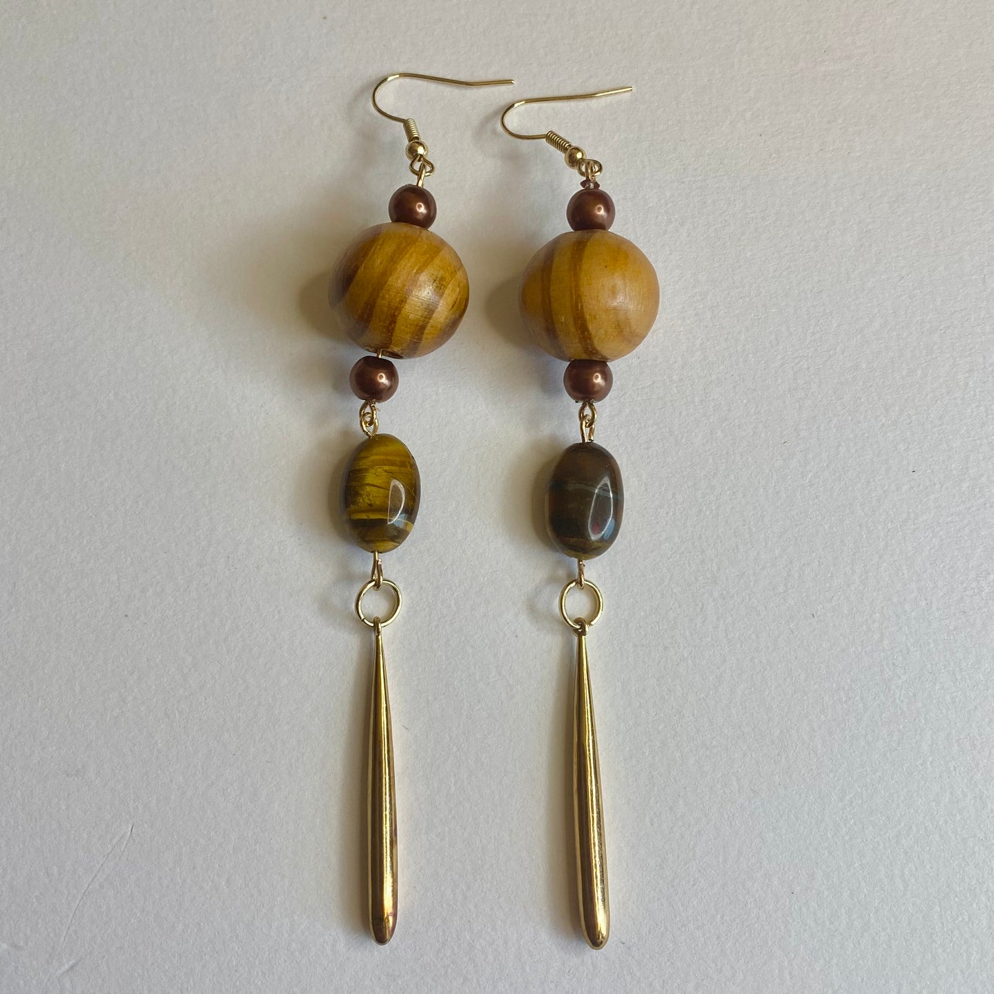 Wood and Tigers Eye Earrings