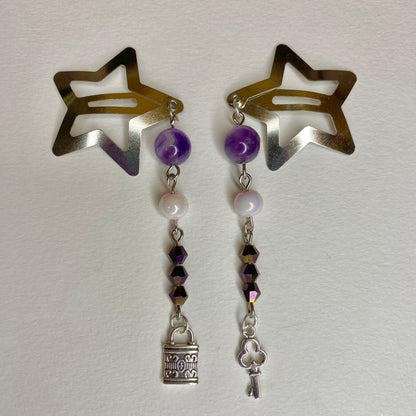 Amethyst Lock and Key Hair Clips