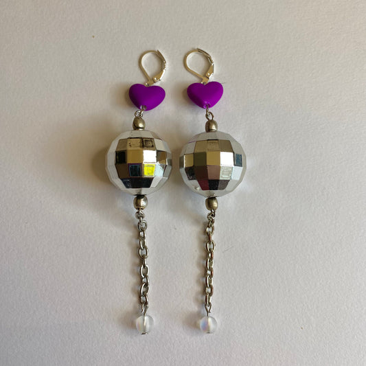 Purple Heart Disco Earrings