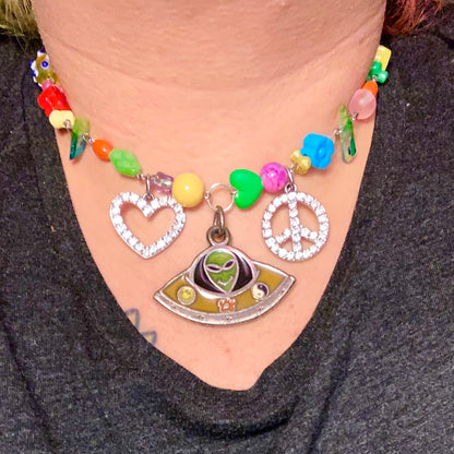 Peace, Love, and Aliens Necklace